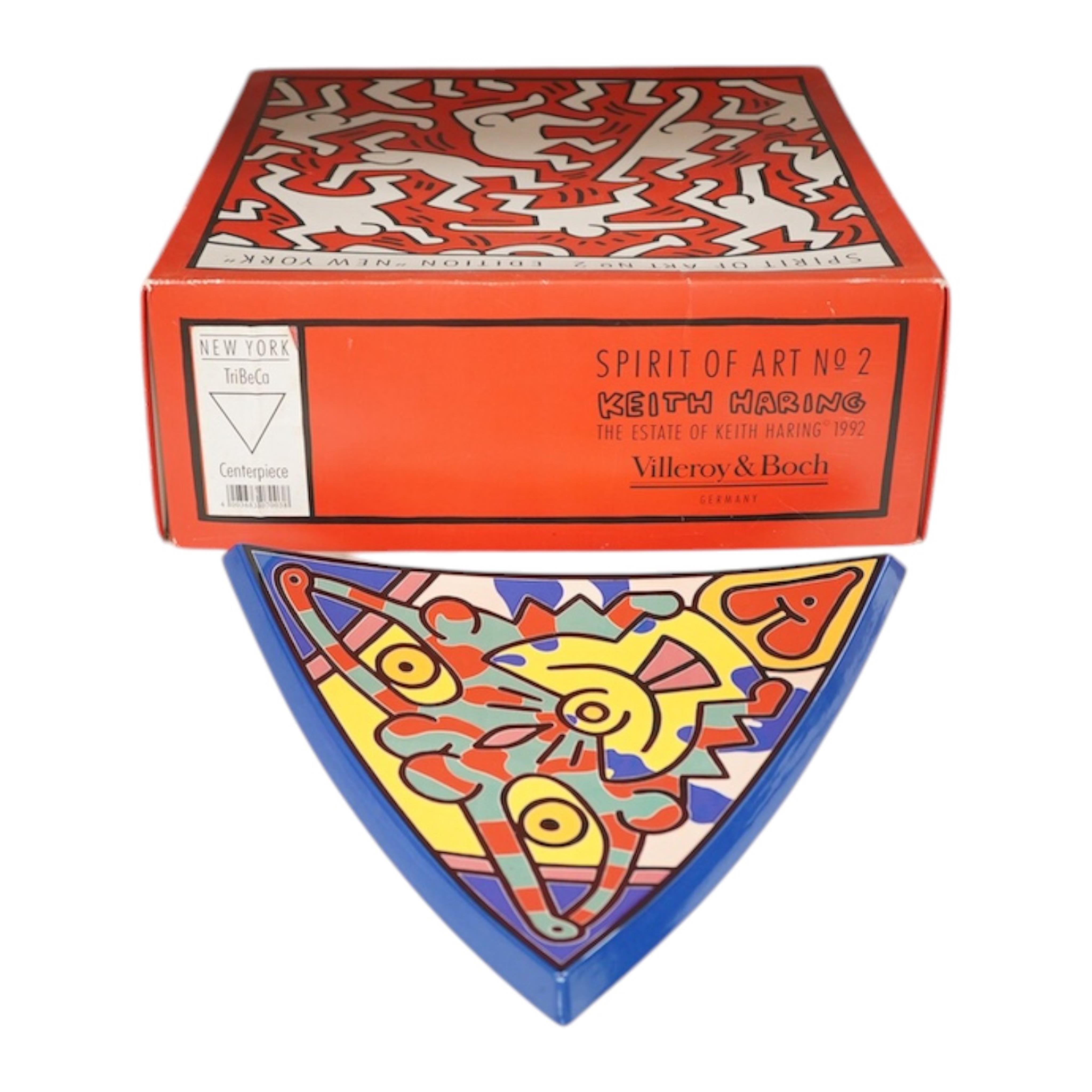 Keith Haring (American, 1958-1990), Spirit of Art No.2, Edition New York porcelain dish manufactured as a limited edition by Villeroy & Boch in 1992, numbered 427/750, 39cm wide. Condition - good